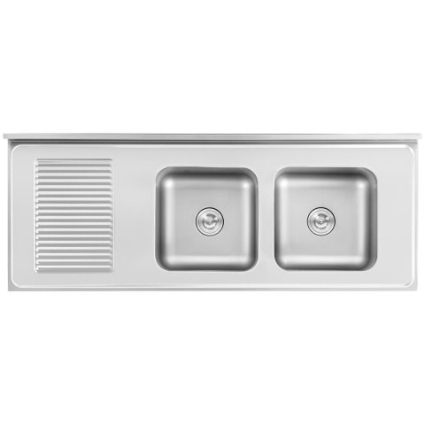 Zlew basen gastronomiczny dwukomorowy z szafką z drzwiami przesuwnymi 160 x 60 x 95 cm Royal Catering