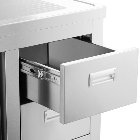 Zlew basen gastronomiczny dwukomorowy z szafką z drzwiami przesuwnymi szufladami stalowy 160 x 60 x 95 cm Royal Catering