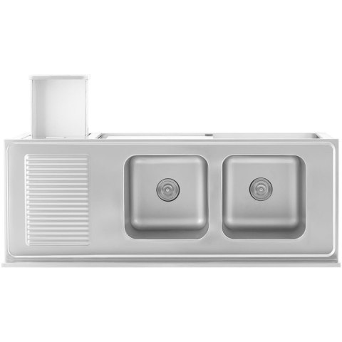 Zlew basen gastronomiczny dwukomorowy z szafką z drzwiami przesuwnymi szufladami stalowy 160 x 60 x 95 cm Royal Catering