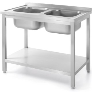 Basen zlew dwukomorowy z półką Budget Line STAL 1000 x 600 x 850 cm - Hendi 817032 Hendi