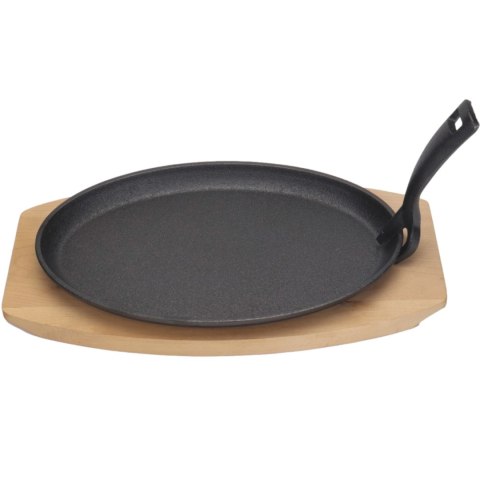 Półmisek żeliwny z drewnianą podstawą uchwytem gorący talerz 280 x 140 mm Hendi