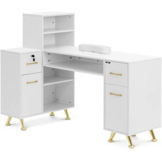 Biurko kosmetyczne do manicure 2 szuflady 2 szafki - biało złote Physa