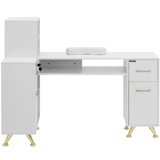 Biurko kosmetyczne do manicure 2 szuflady 2 szafki - biało złote Physa