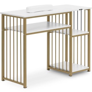Biurko kosmetyczne do manicure z podpórką na dłonie 110 x 46 cm - biało złote Physa