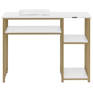 Biurko kosmetyczne do manicure z podpórką na dłonie 110 x 46 cm - biało złote Physa