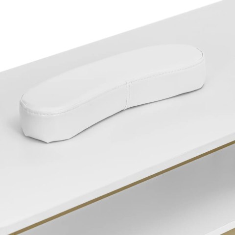 Biurko kosmetyczne do manicure z podpórką na dłonie 110 x 46 cm - biało złote Physa