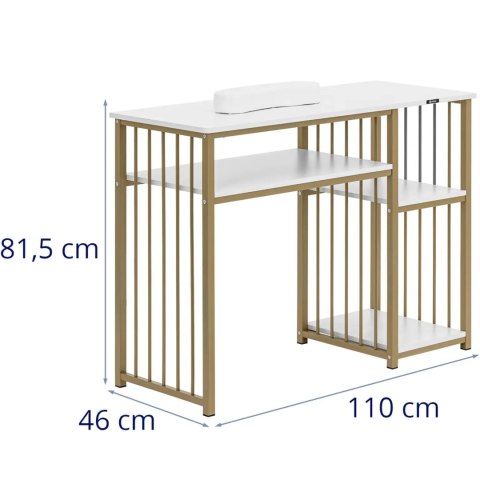 Biurko kosmetyczne do manicure z podpórką na dłonie 110 x 46 cm - biało złote Physa