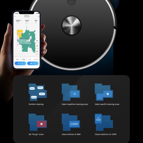 Robot sprzątający odkurzacz funkcją mopa + stacja ładująca U100 Lite - szary UWANT