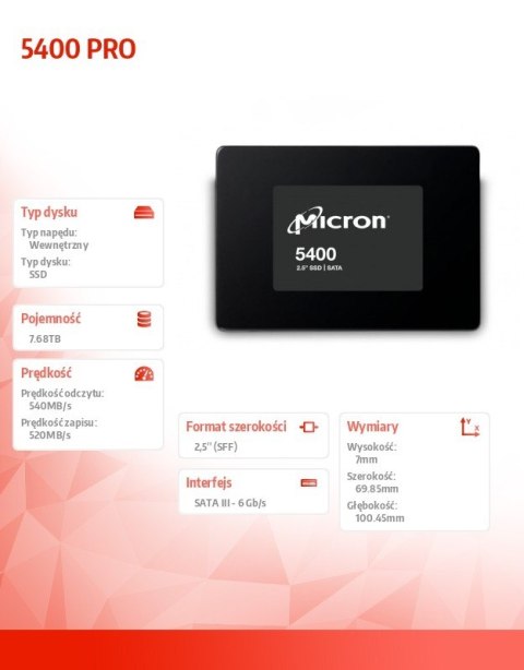 Dysk SSD 5400 PRO 7680GB MTFDDAK7T6TGA-1BC1ZABYYR Micron