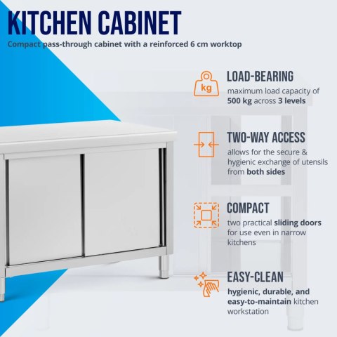 Stół blat roboczy centralny z szafką przelotową STAL 120 x 70 cm Royal Catering