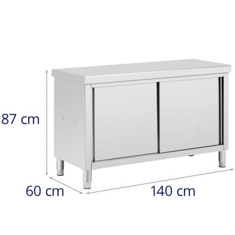 Stół blat roboczy centralny z szafką przelotową STAL 140 x 60 cm Royal Catering
