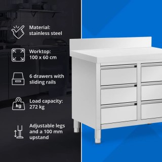 Szafka gastronomiczna przyścienna z rantem 6 szuflad STAL 100 x 60 cm Royal Catering