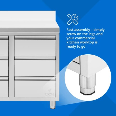 Szafka gastronomiczna przyścienna z rantem 6 szuflad STAL 100 x 60 cm Royal Catering