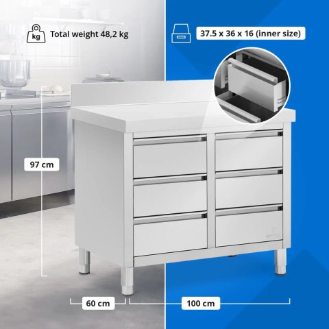 Szafka gastronomiczna przyścienna z rantem 6 szuflad STAL 100 x 60 cm Royal Catering