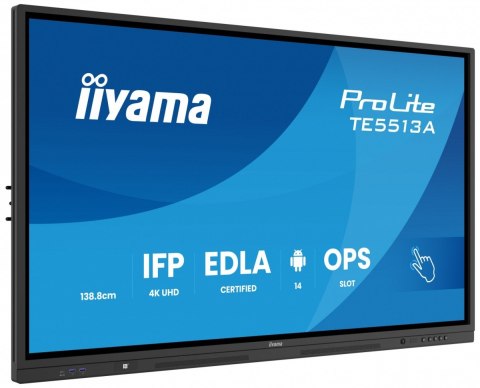 Monitor 55 cali TE5513A-B1AG INFRARED,40pkt,IPS,4K,7H,450cd/m2, WiFi,USB, ANDROID 14, Google EDLA,2x20W, UCHWYT CIENNY IIYAMA