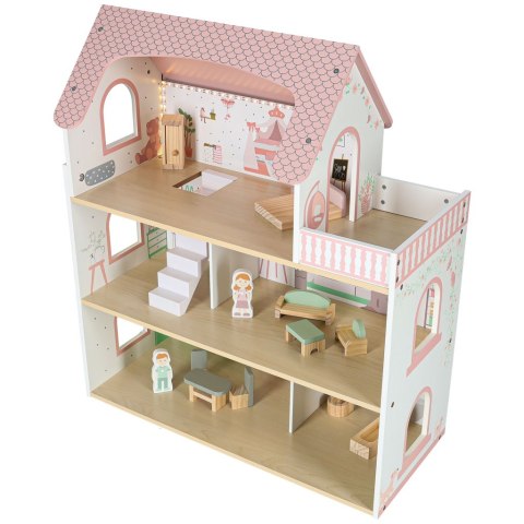 Domek dla lalek drewniany LULILO Peonio 70cm LED róż Kik Sp. z o. o. Sp. k.