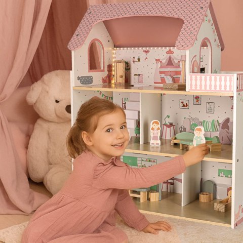 Domek dla lalek drewniany LULILO Peonio 70cm LED róż Kik Sp. z o. o. Sp. k.