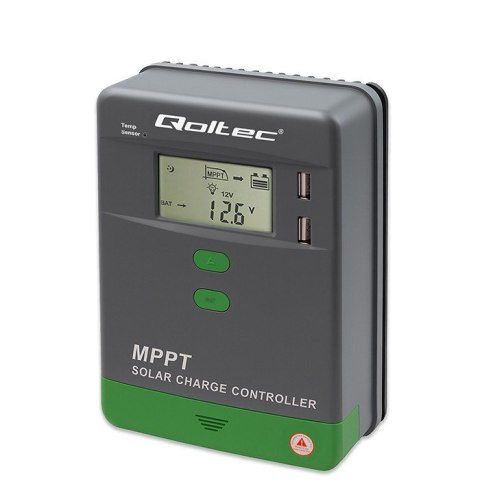 Solarny regulator ładowania MPPT z czujnikiem temperatury 10A | 12V/24V | LCD | 2xUSB | Bluetooth | APP | GEL | LiFePO4 Qoltec
