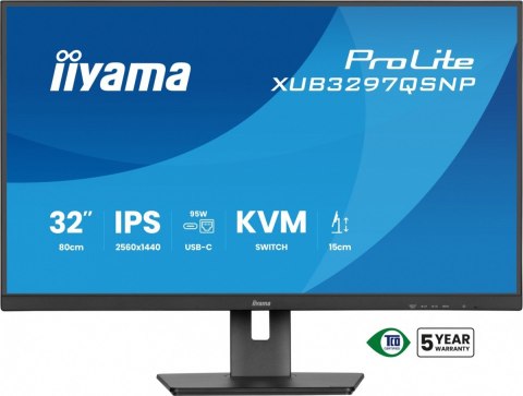Monitor 32 cale XUB3297QSNP-B1 IPS,QHD,USB-C DOCK (95W), USB HUB 4x, KVM, RJ45 IIYAMA