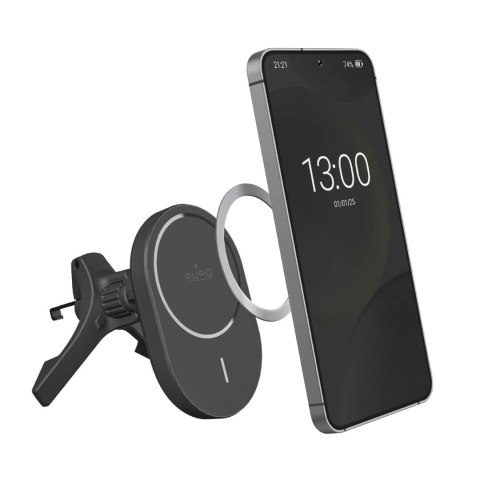Uchwyt samochodowy do telefonu z ładowarką Qi2 MagSafe 15W - czarny PURO