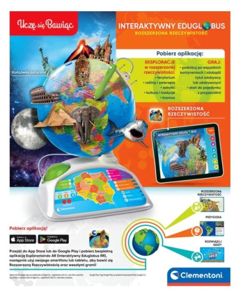 Interaktywny Edukacyjny Globus Eduglobus Uczę się Bawiąc Język Polski Clementoni 50847 Clementoni