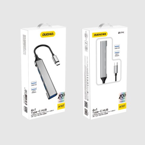 Adapter rozdzielacz HUB z gniazda USB-C na 4x USB czarny szary DUDAO
