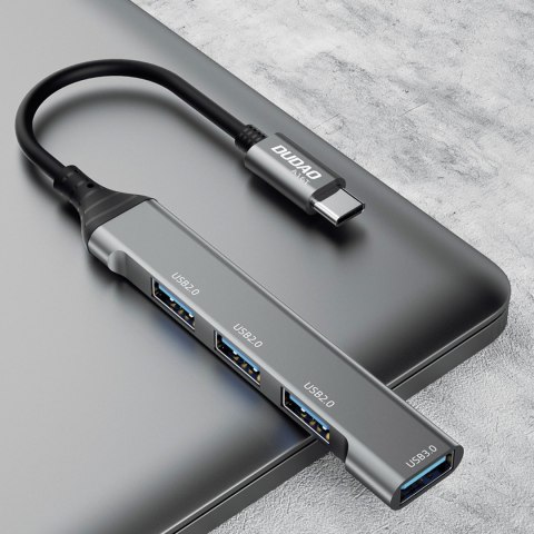 Adapter rozdzielacz HUB z gniazda USB-C na 4x USB czarny szary DUDAO
