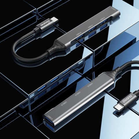 Adapter rozdzielacz HUB z gniazda USB-C na 4x USB czarny szary DUDAO
