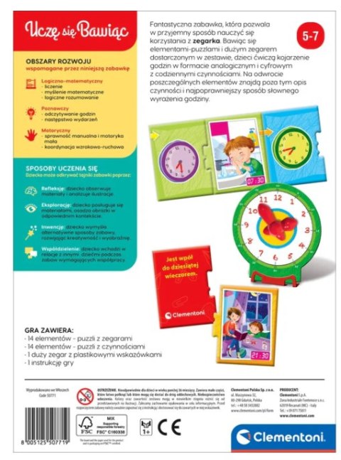Gra edukacyjna Puzzle Która Jest Godzina? Zegarek Uczę się Bawiąc Język Polski Clementoni 50771 Clementoni