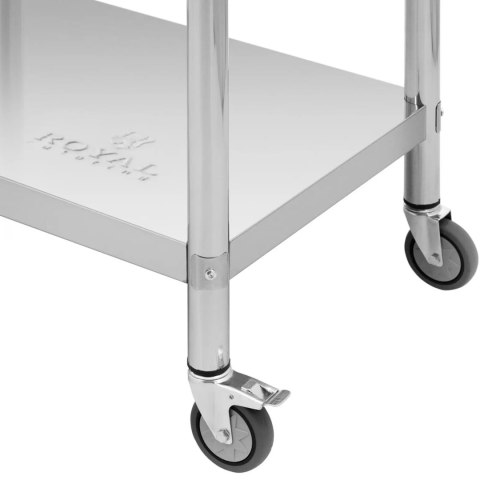 Stół blat roboczy przyścienny z rantem na kółkach 2 poziomy 60 x 80 cm STAL Royal Catering