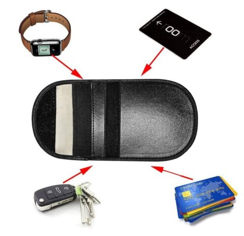 Etui antykradzieżowe na klucze samochodowe klatka Faradaya 14x10cm czarny HURTEL