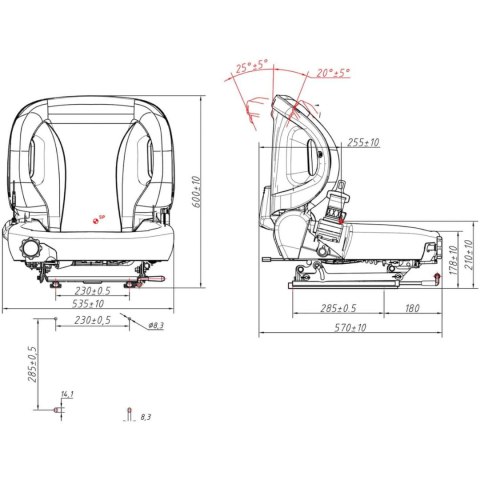 Siedzenie ciągnika regulowane z zawieszeniem i pasami 50x50cm Hillvert