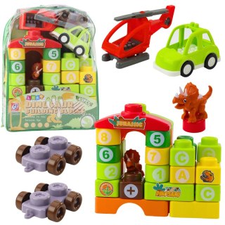 Klocki Konstrukcyjne Edukacyjne W Plecaku Dinozaury Cyfry Litery 49 el. LEAN Toys