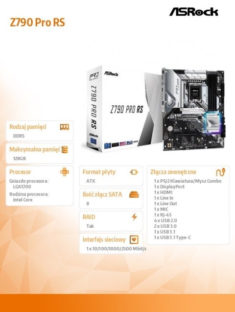 Płyta główna Z790 PRO RS s1700 4DDR5 HDMI/DP M.2 ATX ASRock