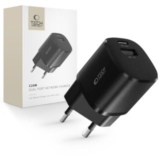Ładowarka sieciowa C20W mini USB-C PD 20W / USB-A QC 3.0 - czarna Tech-Protect