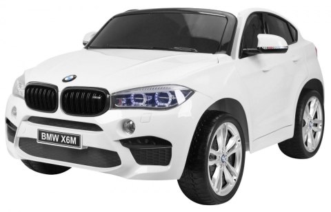 BMW X6M XXL dla 2 dzieci Biały + Pilot + Ekoskóra + Pasy + Wolny Start + MP3 USB + LED