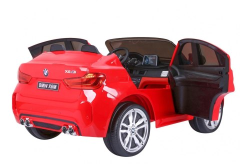 BMW X6M XXL dla 2 dzieci Czerwony + Pilot + Ekoskóra + Pasy + Wolny Start + MP3 USB + LED