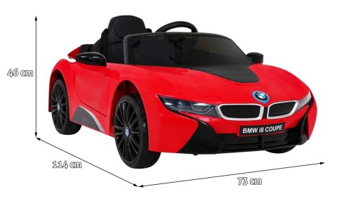 BMW I8 Lift Auto na akumulator Czerwony + Pilot + Wolny Start + 3-pkt pasy + MP3 USB + LED