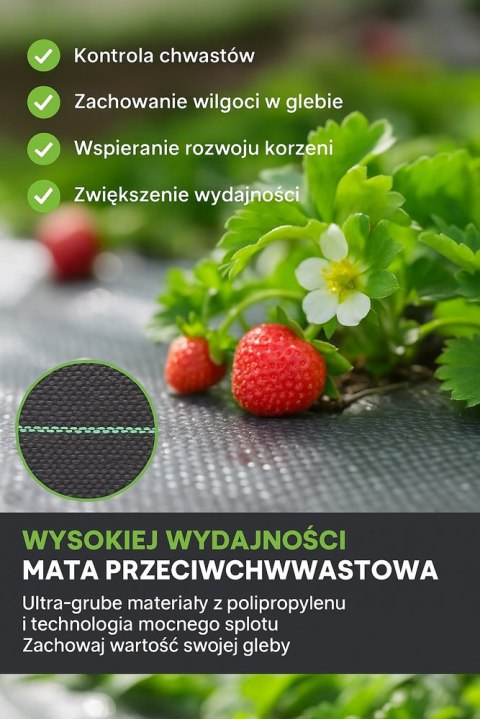 Agrotkanina Czarna 1,1x50m UV 135g Antychwastowa Agrowłóknina + Kotwy LEAN