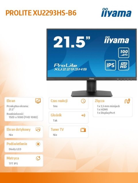 Monitor 21,5 cala XU2293HS-B6 IPS/HDMI/DP/SLIM/2x1W IIYAMA