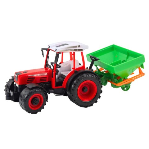 Traktor Pojazd Rolniczy Farmerski Z Siewnikiem Czerwony 34cm LEAN Toys