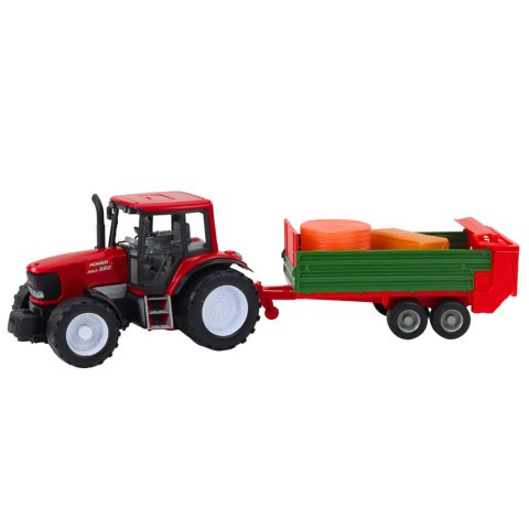 Traktor Rolniczy Farmerski Z Zieloną Przyczepą i Sianem Czerwony 62cm LEAN Toys