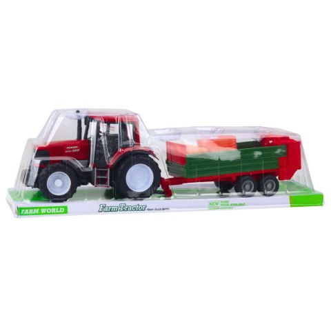 Traktor Rolniczy Farmerski Z Zieloną Przyczepą i Sianem Czerwony 62cm LEAN Toys