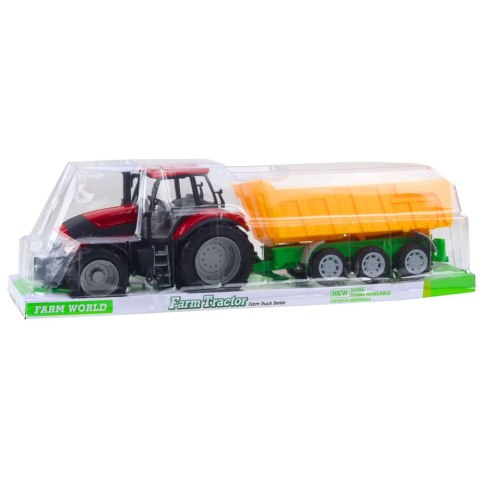 Traktor Rolniczy Farmerski Z Żółtą Przyczepą Czerwony 46cm LEAN Toys