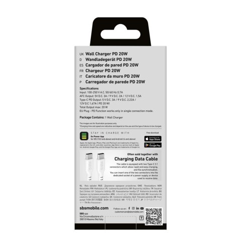 Ładowarka sieciowa Power Delivery USB-A USB-C 20W - biała SBS