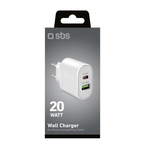 Ładowarka sieciowa Power Delivery USB-A USB-C 20W - biała SBS