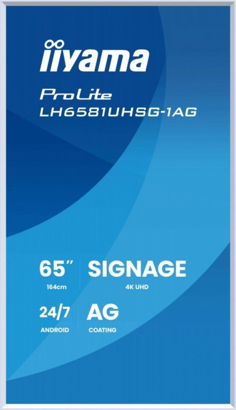 Monitor 65 cali LH6581UHSG-1AG 24/7,VA,ANDROID 14,4K, 2x10W, WiFi, UCHWYT ŚCIENNY, 2xHDMI, USB-C, RJ45, IR, 2xUSB, WHITE IIYAMA