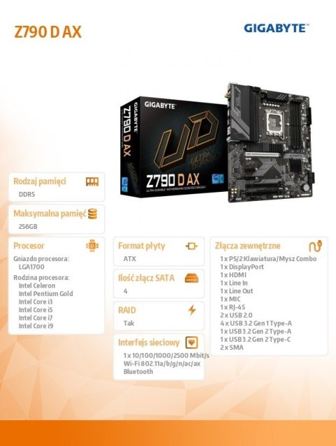 Płyta główna Z790 D AX s1700 4DDR5 HDMI/DP ATX Gigabyte