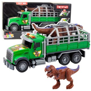 Ciężarówka Transport Dinozaurów Figurka Dinozaura Światła Dźwięki Zielona LEAN Toys