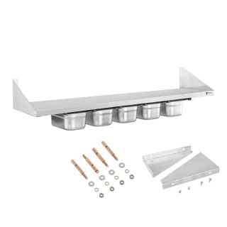 Półka ścienna wisząca na konsolach nierdzewna z pojemnikami GN1/4 Royal Catering